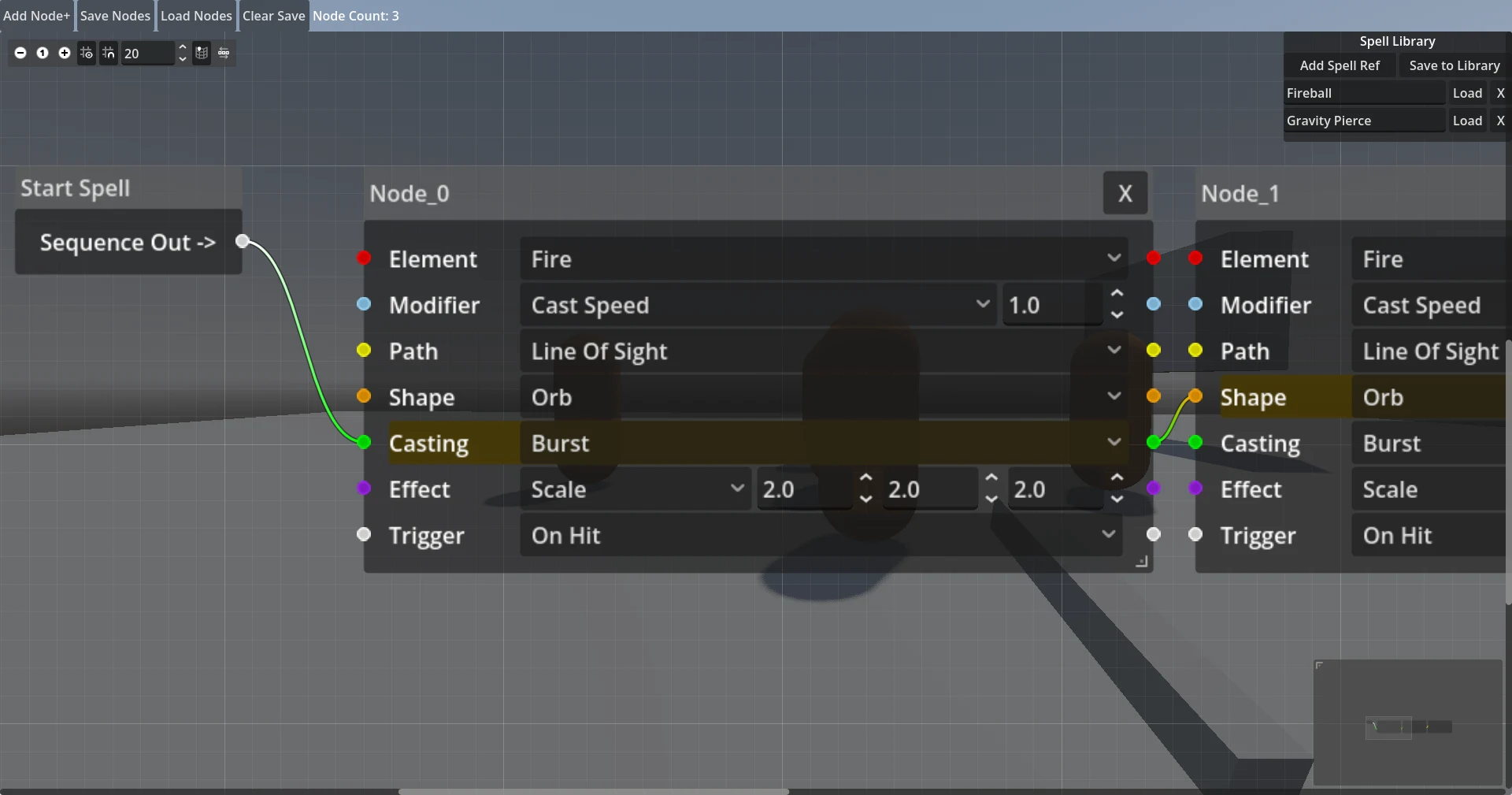 Custom Spell System node graph editor